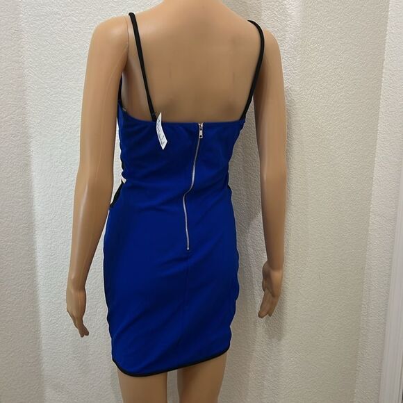 Privy Blue Cream Black Bodycon Mini Dress Size Small VNeck Spaghetti Strap New - Picture 6 of 11